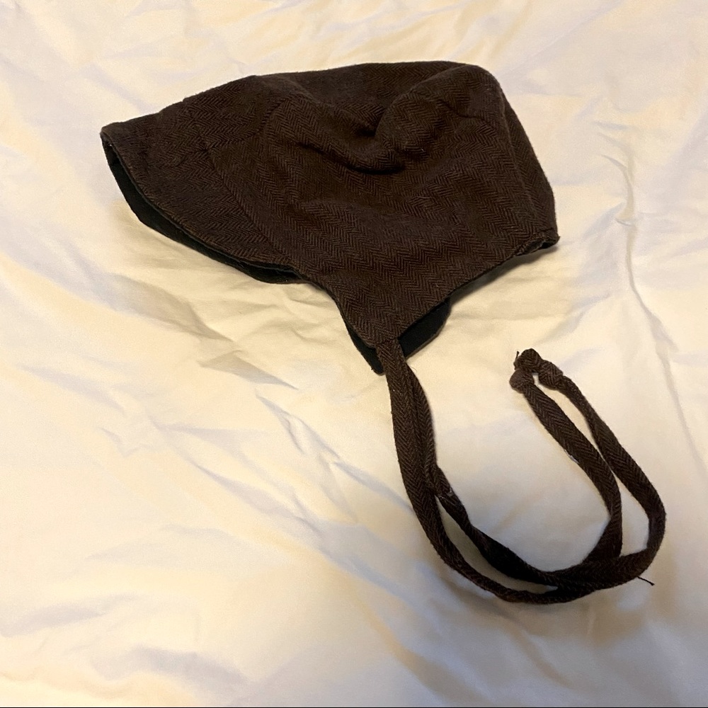 Handmade Herringbone Brown Toddler Baby Bonnet Hat with Brim
